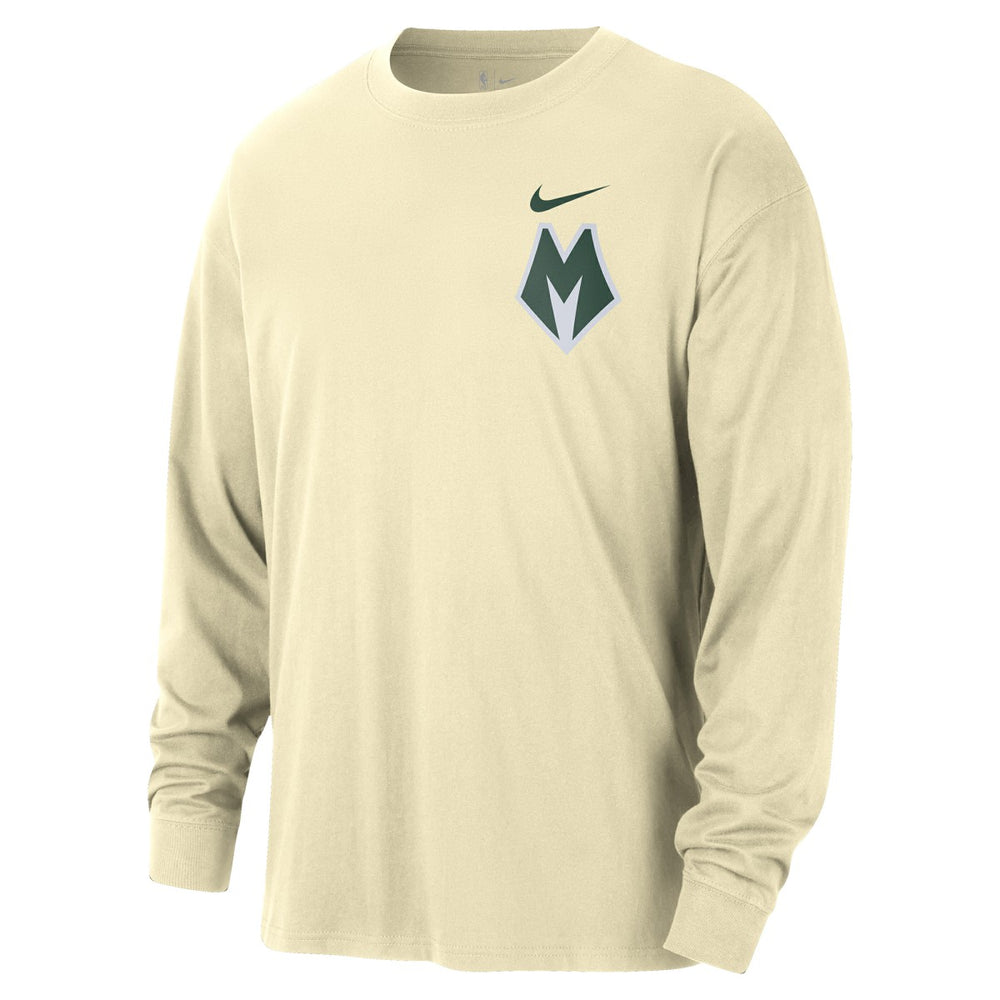 Cream Milwaukee Bucks 2025/26 City Edition Remix Essential Logo Long Sleeve T-Shirt | NBA