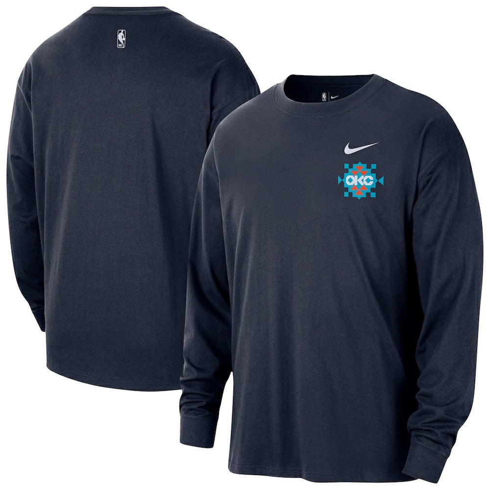 Navy Oklahoma City Thunder 2025/26 City Edition Remix Essential Logo Long Sleeve T-Shirt | NBA