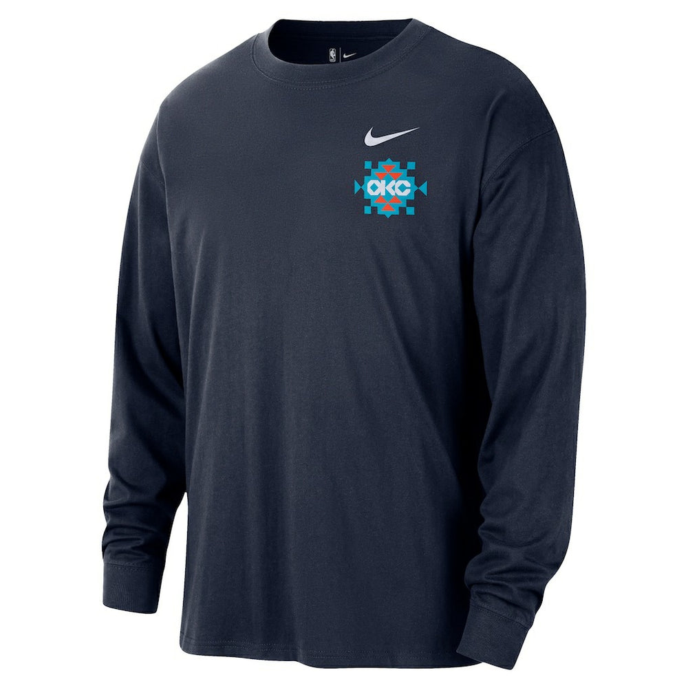 Navy Oklahoma City Thunder 2025/26 City Edition Remix Essential Logo Long Sleeve T-Shirt | NBA