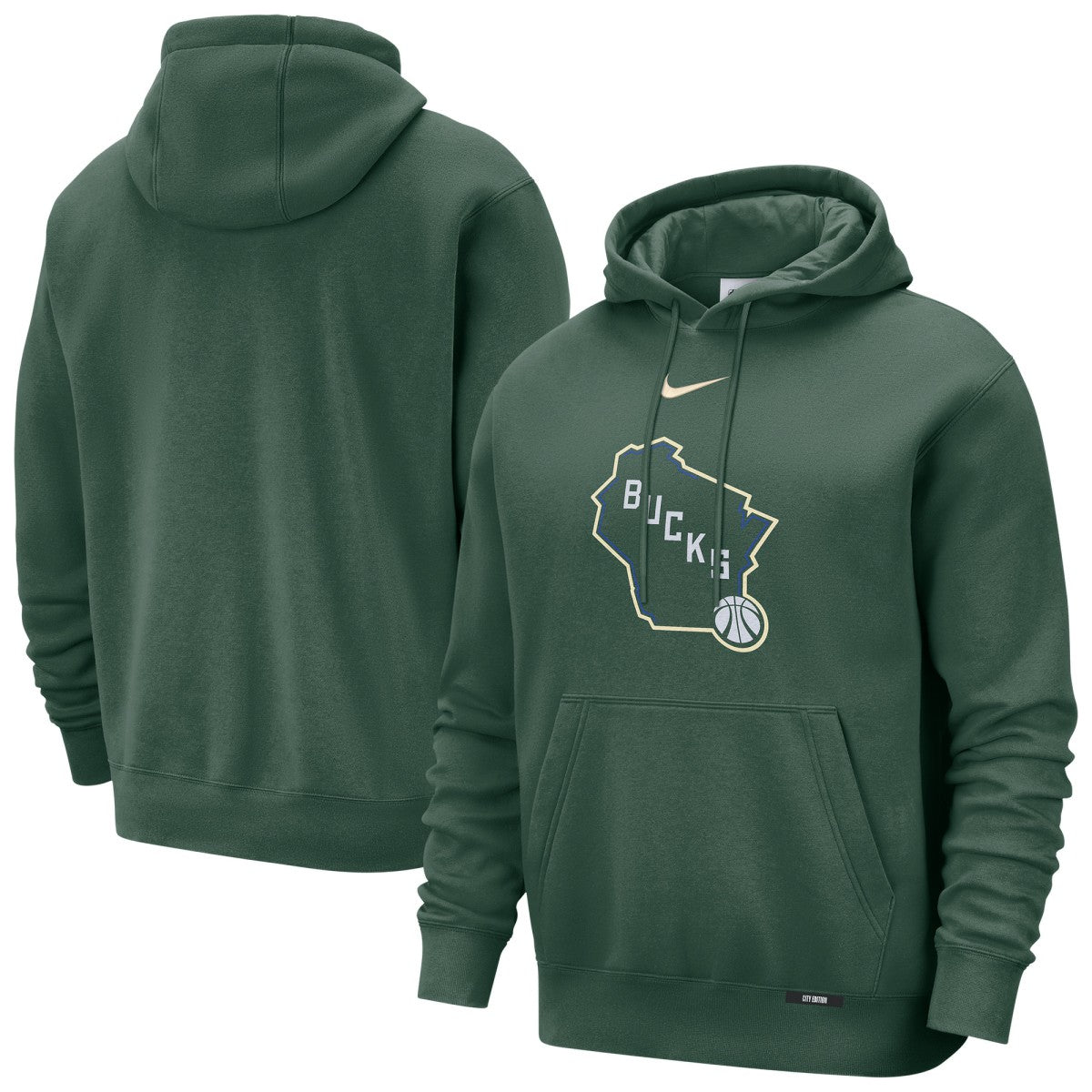 Hunter Green Milwaukee Bucks 2025/26 City Edition Essential Logo Remix Hoodie | NBA