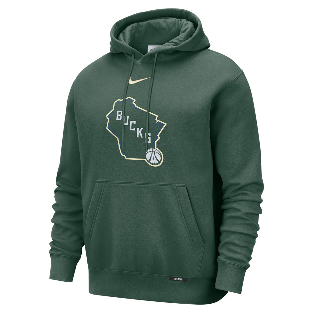 Hunter Green Milwaukee Bucks 2025/26 City Edition Essential Logo Remix Hoodie | NBA