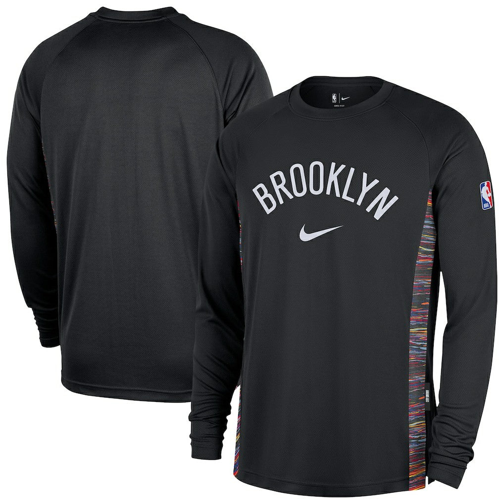 Black Brooklyn Nets 2025/26 City Edition Authentic Pregame Dri-FIT Long Sleeve Shooting T-Shirt | NBA