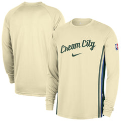 Cream Milwaukee Bucks 2025/26 City Edition Authentic Pregame Dri-FIT Long Sleeve Shooting T-Shirt | NBA