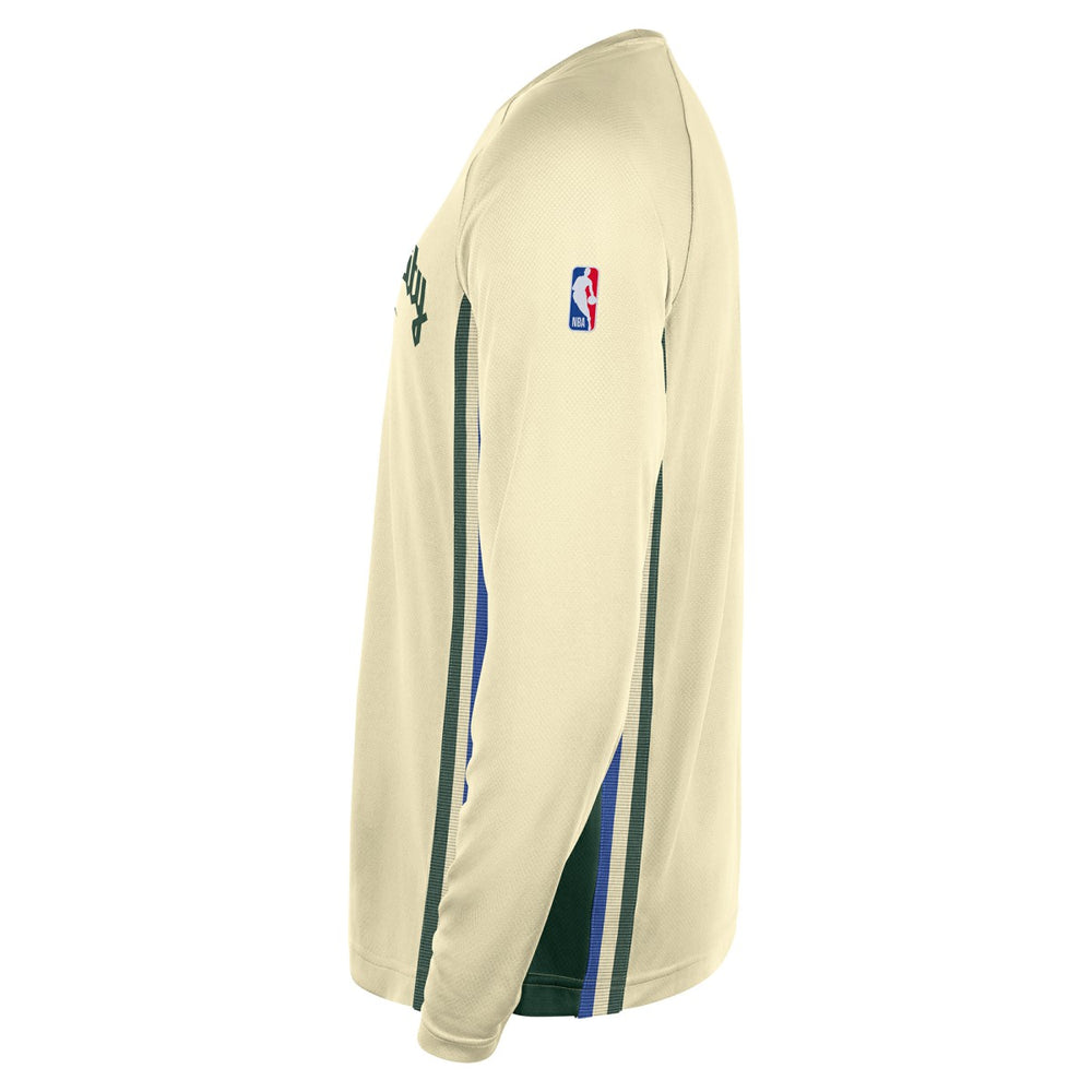 Cream Milwaukee Bucks 2025/26 City Edition Authentic Pregame Dri-FIT Long Sleeve Shooting T-Shirt | NBA