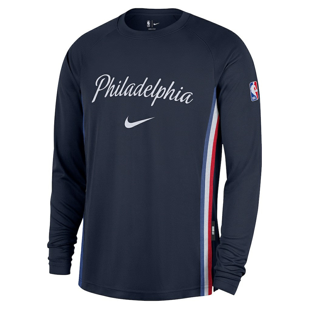 Navy Philadelphia 76ers 2025/26 City Edition Authentic Pregame Dri-FIT Long Sleeve Shooting T-Shirt | NBA