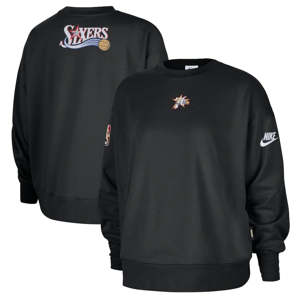 Black Philadelphia 76ers Women's Classic Edition Hardwood Classics Premium Phoenix Fleece Sweatshirt | NBA