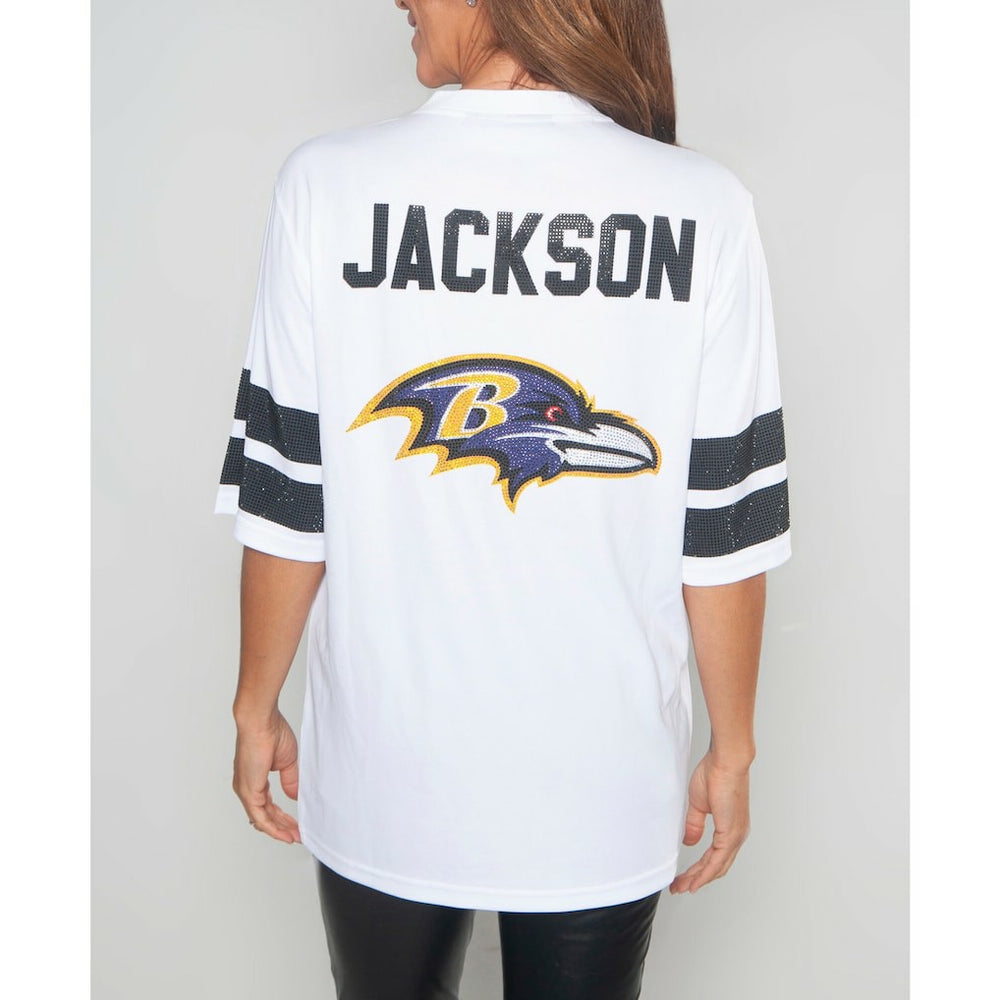 Baltimore Ravens Lamar Jackson  Cuce Women's Crystal V-Neck Tunic | NFL New