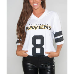 Baltimore Ravens Lamar Jackson  Cuce Women's Crystal V-Neck Tunic | NFL New
