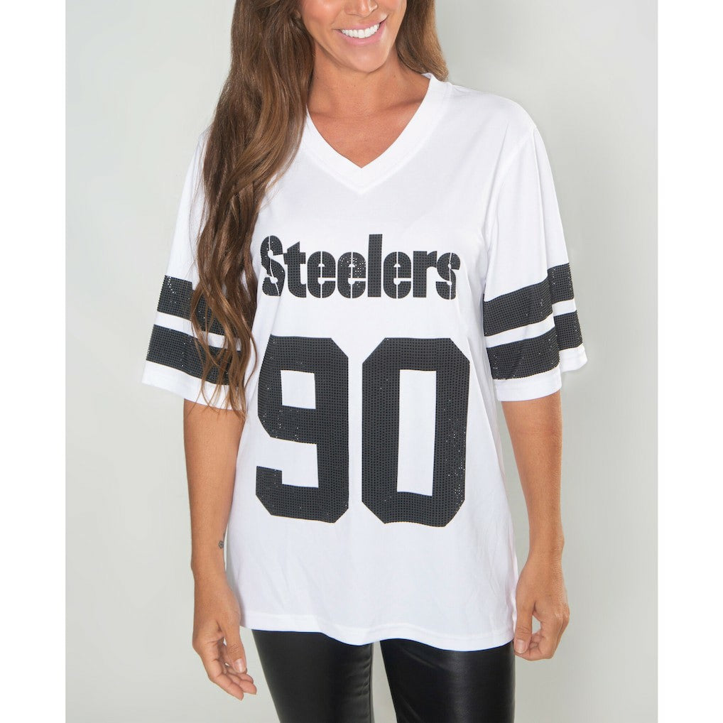 Pittsburgh Steelers T.J. Watt  Cuce Women's Crystal V-Neck Tunic | NFL Outlet