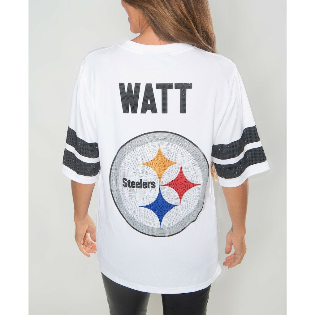 Pittsburgh Steelers T.J. Watt  Cuce Women's Crystal V-Neck Tunic | NFL Outlet