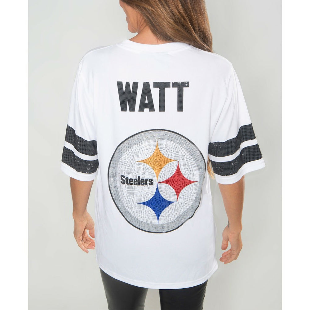 Pittsburgh Steelers T.J. Watt  Cuce Women's Crystal V-Neck Tunic | NFL Outlet