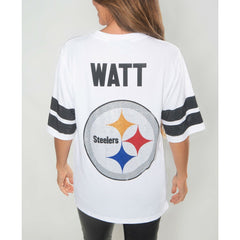 Pittsburgh Steelers T.J. Watt  Cuce Women's Crystal V-Neck Tunic | NFL Outlet