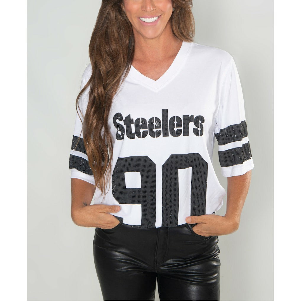 Pittsburgh Steelers T.J. Watt  Cuce Women's Crystal V-Neck Tunic | NFL Outlet