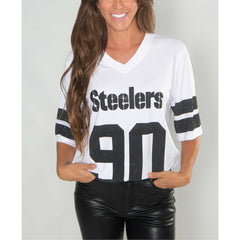 Pittsburgh Steelers T.J. Watt  Cuce Women's Crystal V-Neck Tunic | NFL Outlet