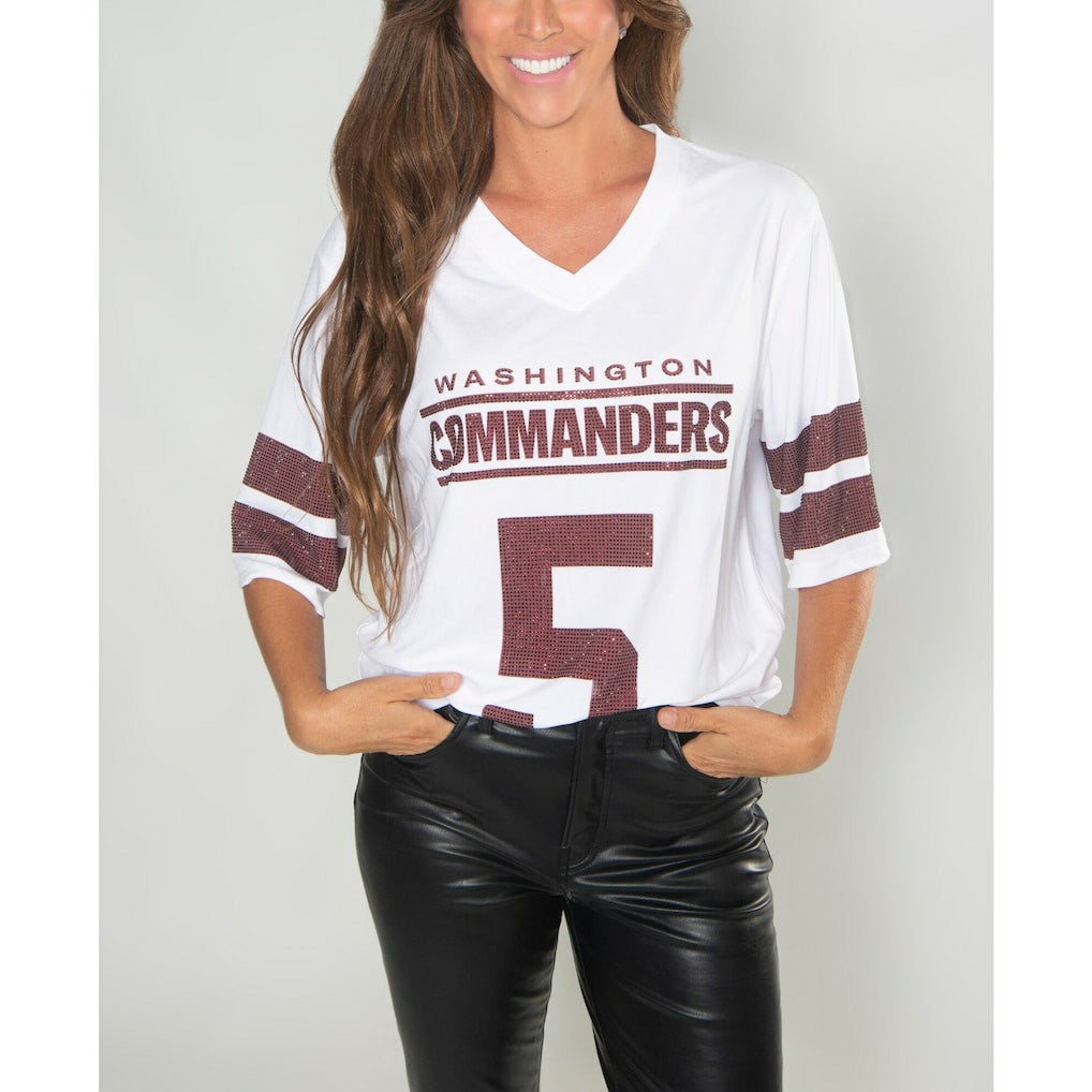 Washington Commanders Jayden Daniels  Cuce Women's Crystal V-Neck Tunic | NFL New