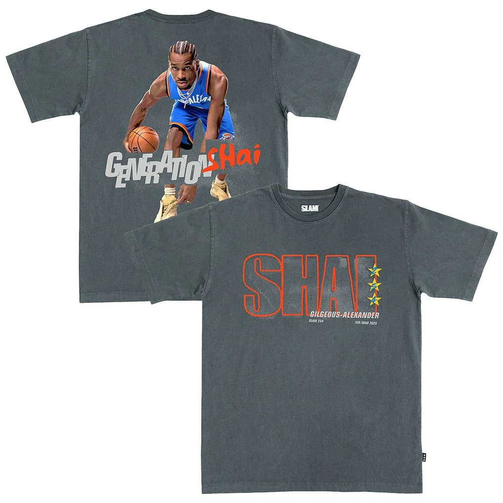 Charcoal Shai Gilgeous-Alexander Oklahoma City Thunder SLAM Unisex February/March 2025 Cover Graphic Remix T-Shirt | NBA