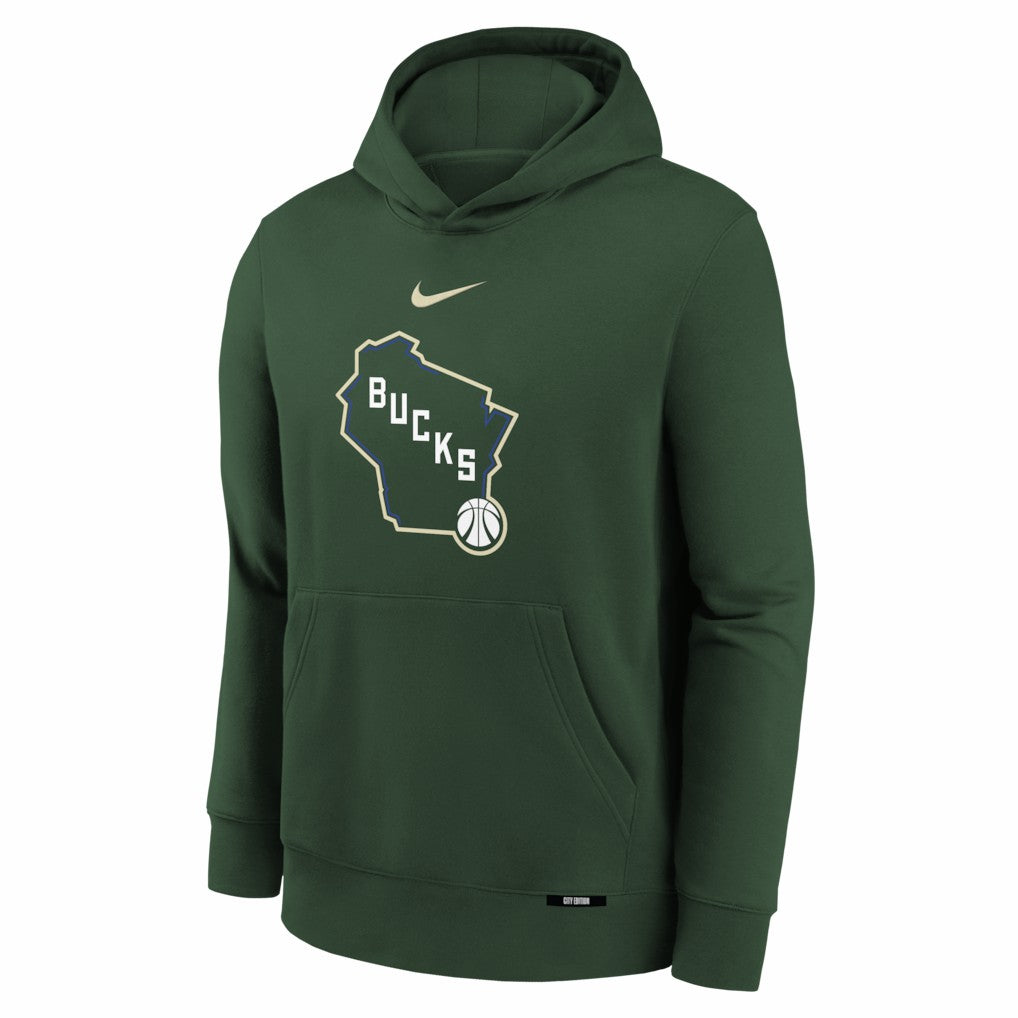 Hunter Green Milwaukee Bucks Youth 2025/26 City Edition Club Fleece Pullover Hoodie | NBA