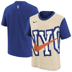 Light Beige/Blue New York Knicks Youth 2025/26 City Edition Max90 T-Shirt | NBA