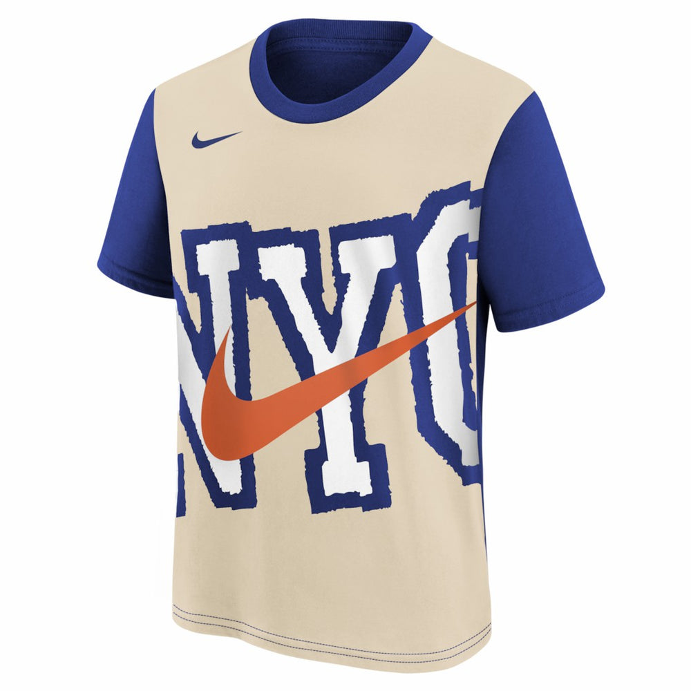 Light Beige/Blue New York Knicks Youth 2025/26 City Edition Max90 T-Shirt | NBA