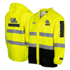 Cleveland Browns Hi-Vis Safety Waterproof Rainshell Full-Zip Hooded Jacket | NFL Hot