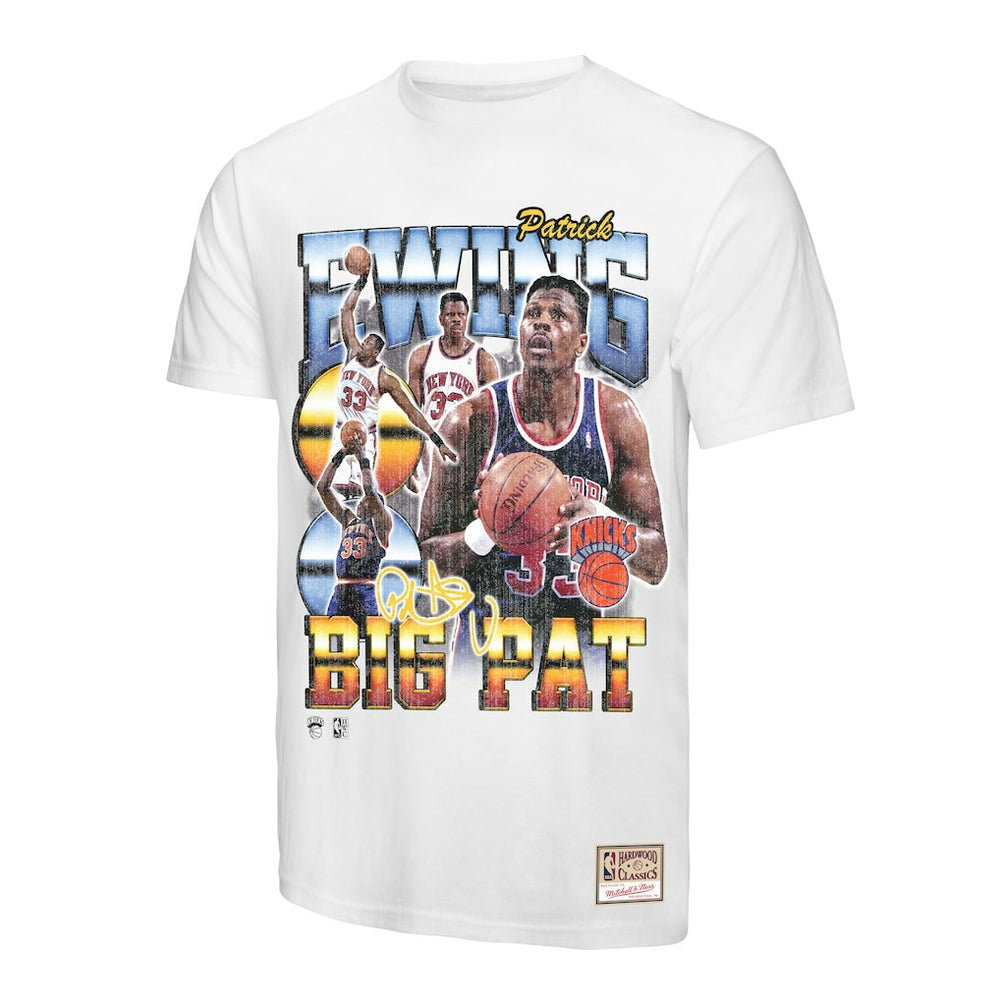 White Patrick Ewing New York Knicks Hardwood Classics Commemorative Player Collage T-Shirt | NBA