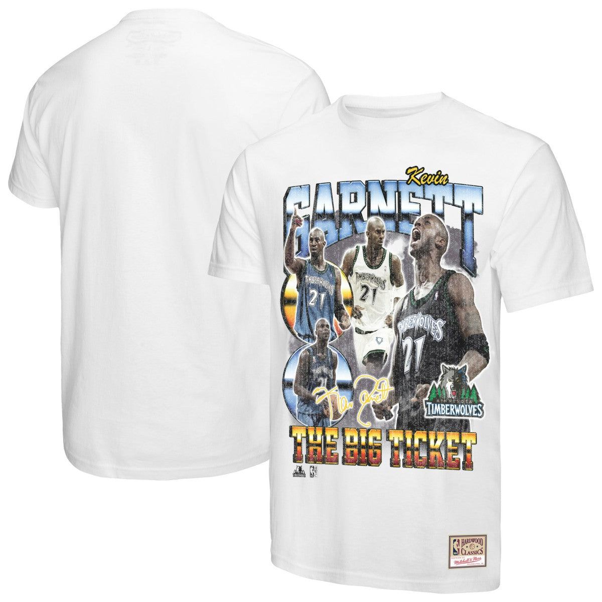 White Kevin Garnett Minnesota Timberwolves Hardwood Classics Commemorative Player Collage T-Shirt | NBA