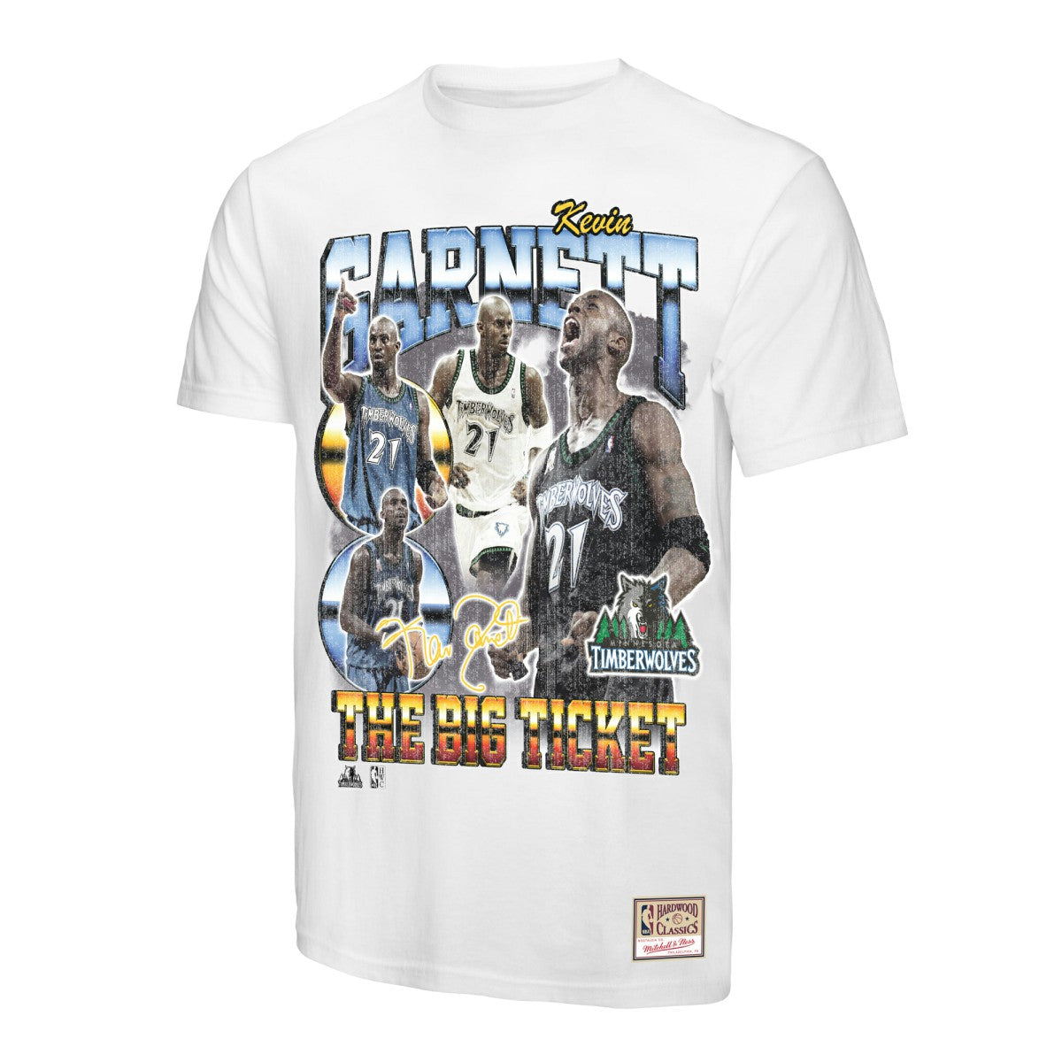 White Kevin Garnett Minnesota Timberwolves Hardwood Classics Commemorative Player Collage T-Shirt | NBA