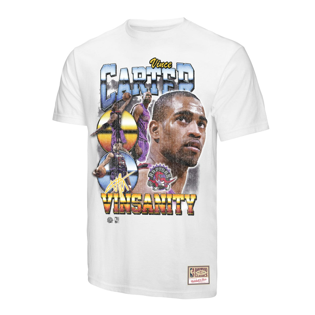 White Vince Carter Toronto Raptors Hardwood Classics Commemorative Player Collage T-Shirt | NBA