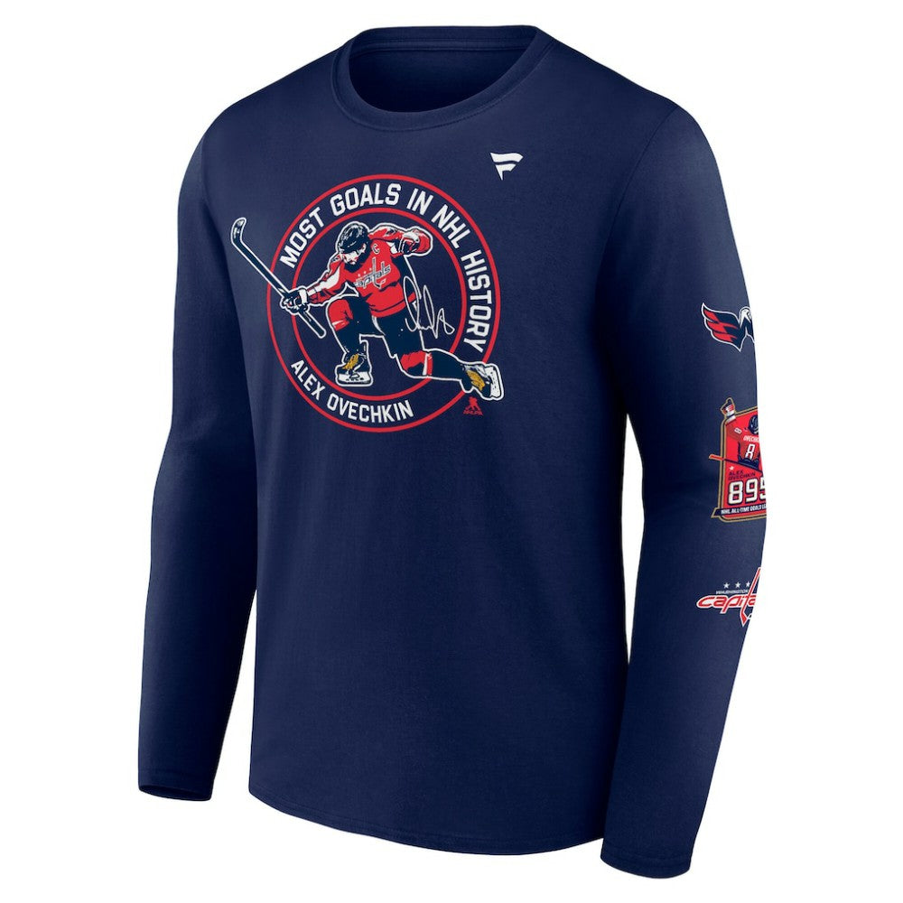 Alexander Ovechkin Washington Capitals Fanatics NHL All-Time Leading Goal Scorer Badges Long Sleeve T-Shirt -  NHL T-shirts