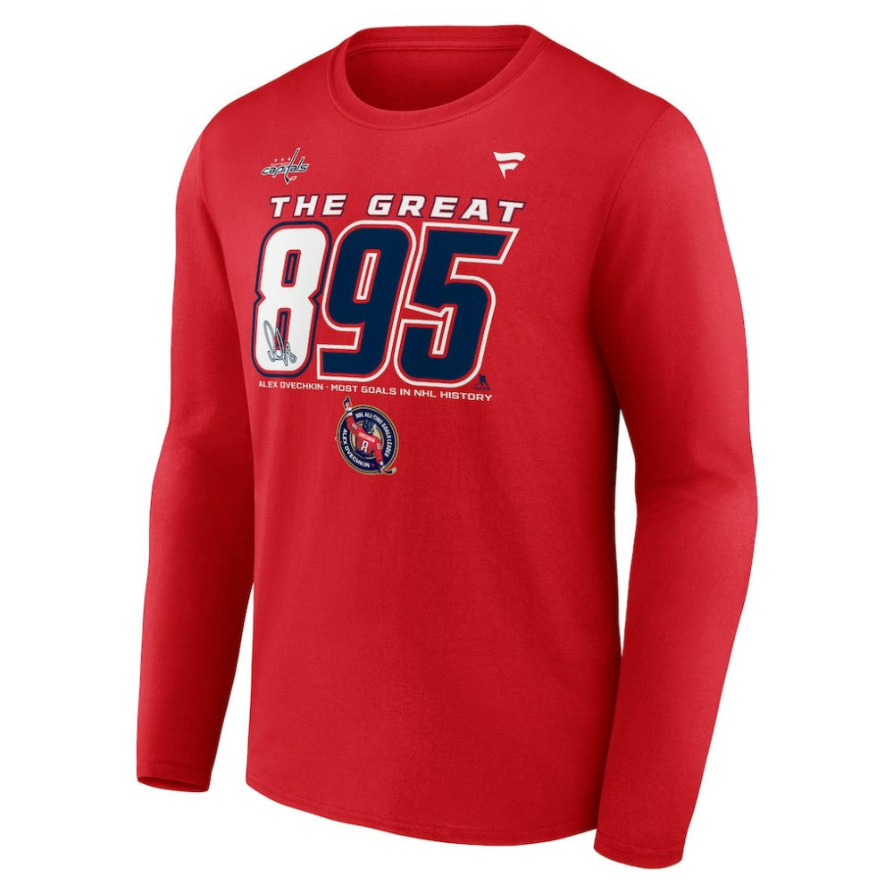 Alexander Ovechkin Washington Capitals Fanatics NHL All-Time Leading Goal Scorer The Great 895 Long Sleeve T-Shirt -  NHL T-shirts