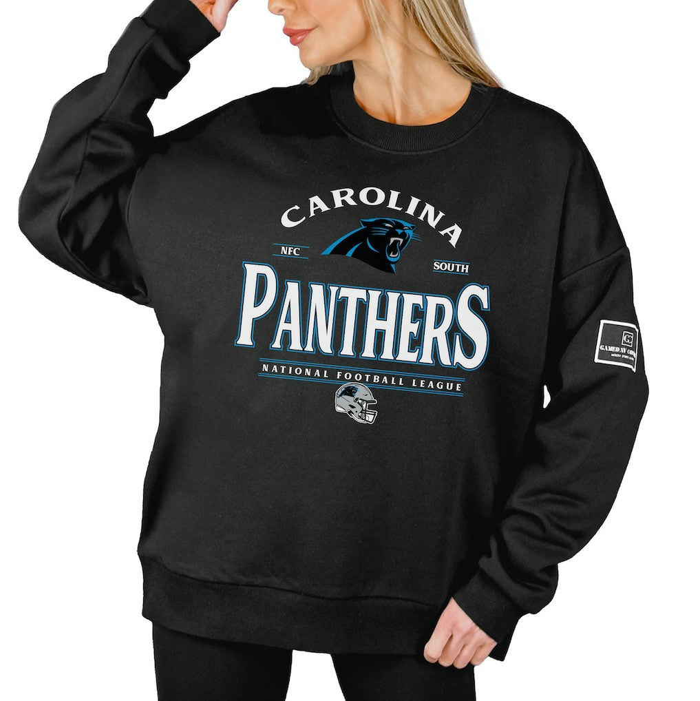 Carolina Panthers Gameday Couture Women's Oversized Players Only Black Label Pullover Sweatshirt | NFL Outlet