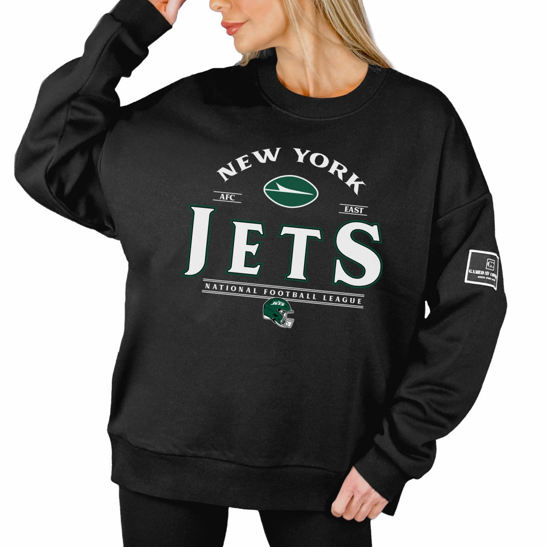 New York Jets Gameday Couture Women's Oversized Players Only Black Label Pullover Sweatshirt | NFL New