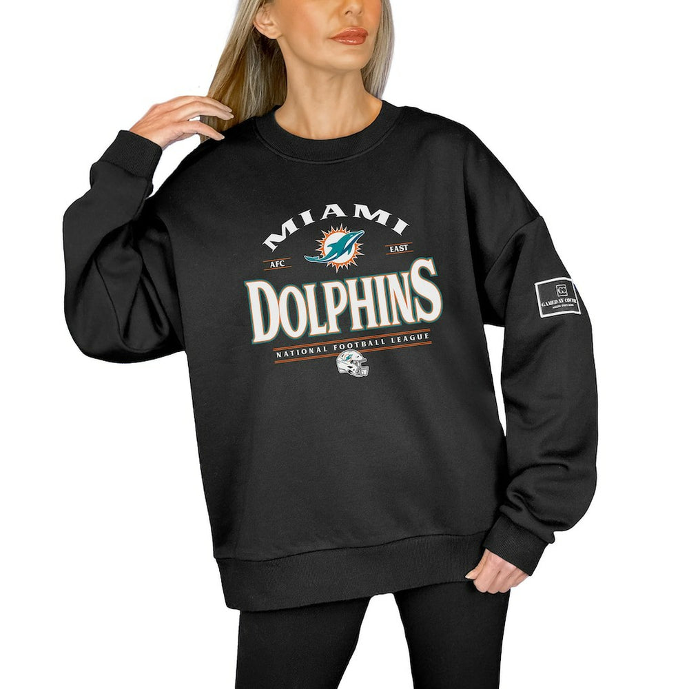 Miami Dolphins Gameday Couture Women's Oversized Players Only Black Label Pullover Sweatshirt | NFL Discount