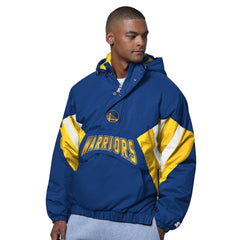 Royal Golden State Warriors Starter The Line Up Oxford Crinkle Half-Zip Hooded Jacket sale | NBA