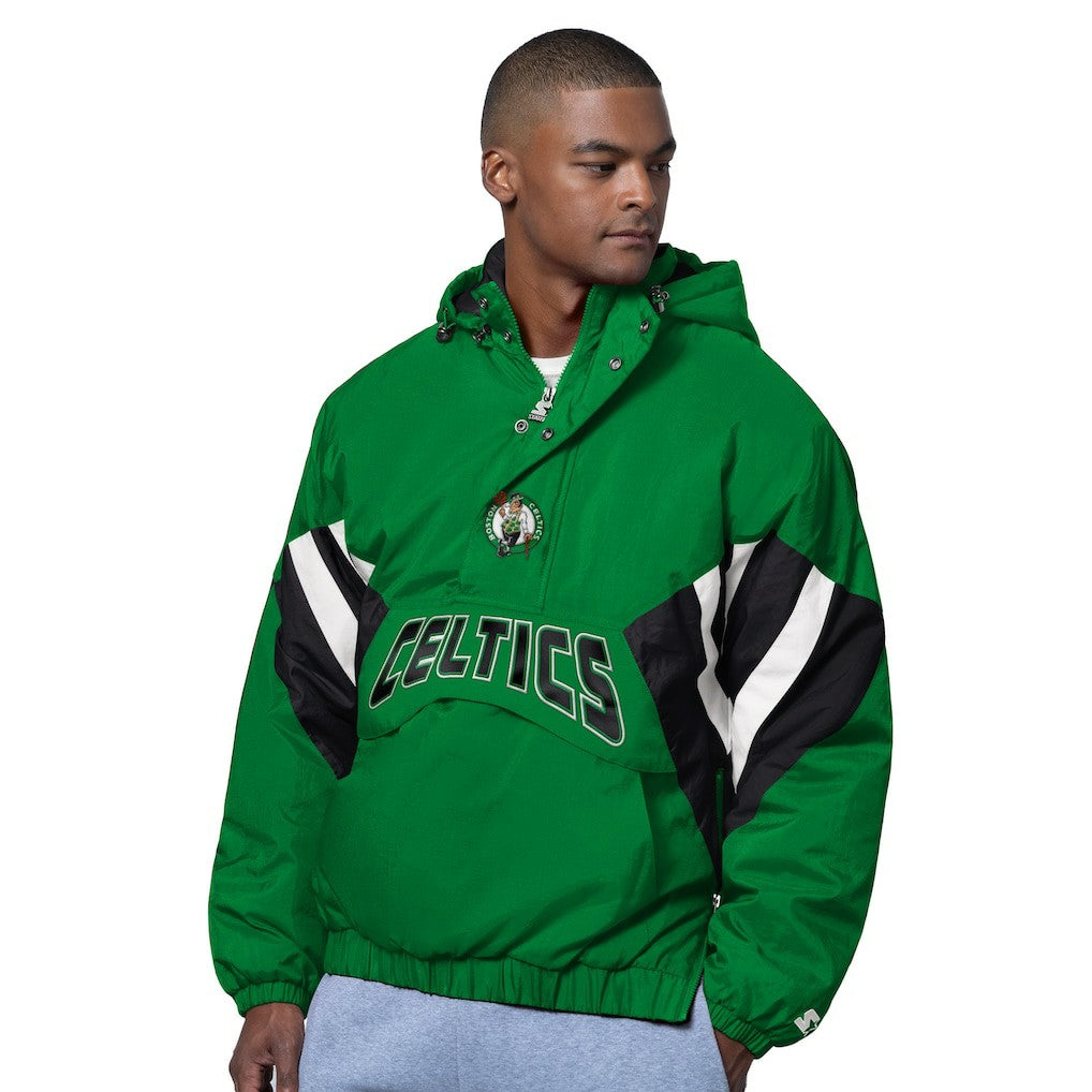 Green Boston Celtics Starter The Line Up Oxford Crinkle Half-Zip Hooded Jacket | NBA
