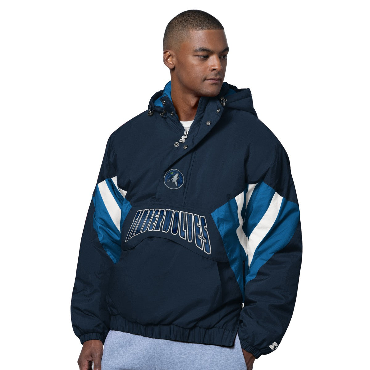 Blue Minnesota Timberwolves Starter The Line Up Oxford Crinkle Half-Zip Hooded Jacket | NBA