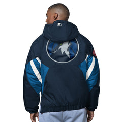 Blue Minnesota Timberwolves Starter The Line Up Oxford Crinkle Half-Zip Hooded Jacket | NBA