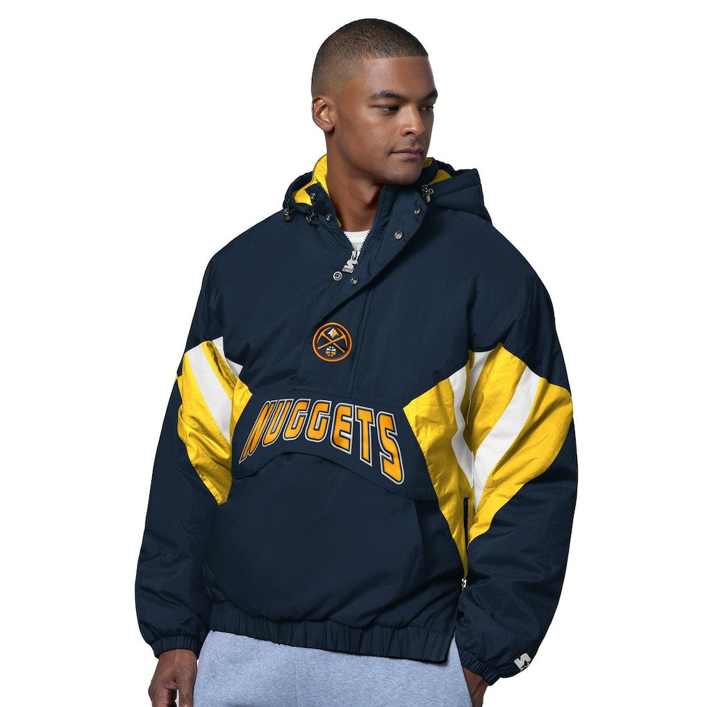 Navy Denver Nuggets Starter The Line Up Oxford Crinkle Half-Zip Hooded Jacket sale | NBA
