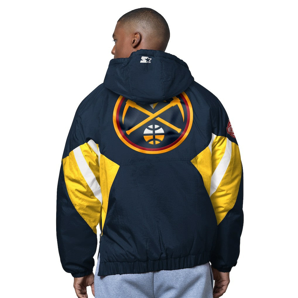 Navy Denver Nuggets Starter The Line Up Oxford Crinkle Half-Zip Hooded Jacket sale | NBA