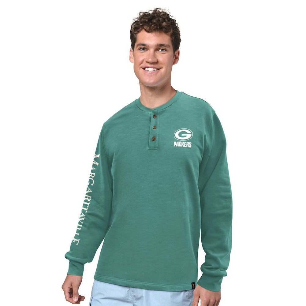 Green Bay Packers Margaritaville Five O'Clock Henley Long Sleeve T-Shirt | NFL Sale