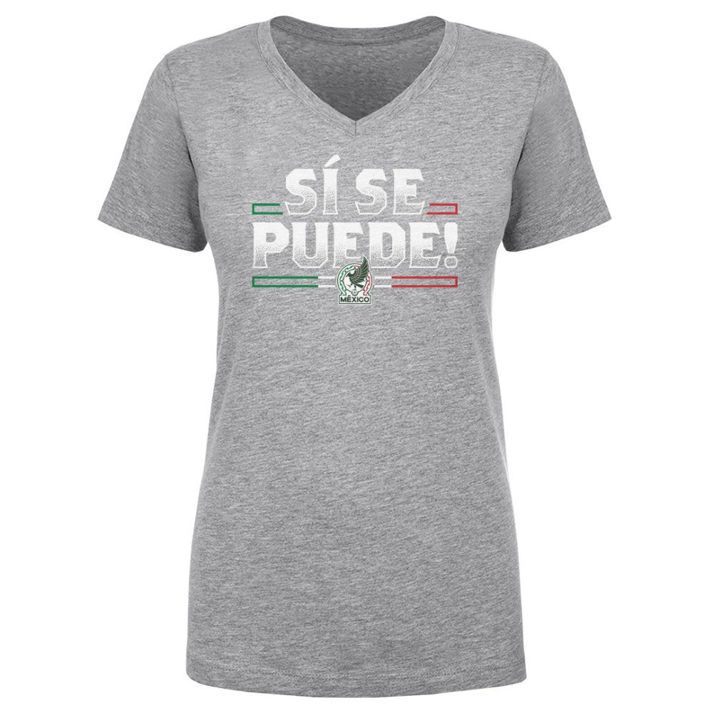 Mexico National Team 500 Level Women's Si Se Puede  V-Neck T-Shirt for sale - Heather Gray