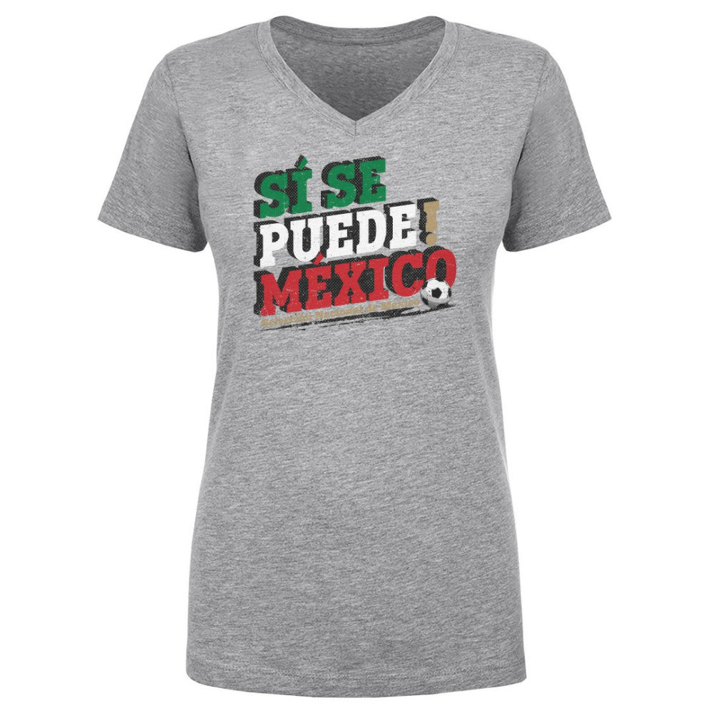 Mexico National Team 500 Level Women's Si Se Puede  V-Neck T-Shirt for sale - Heather Gray