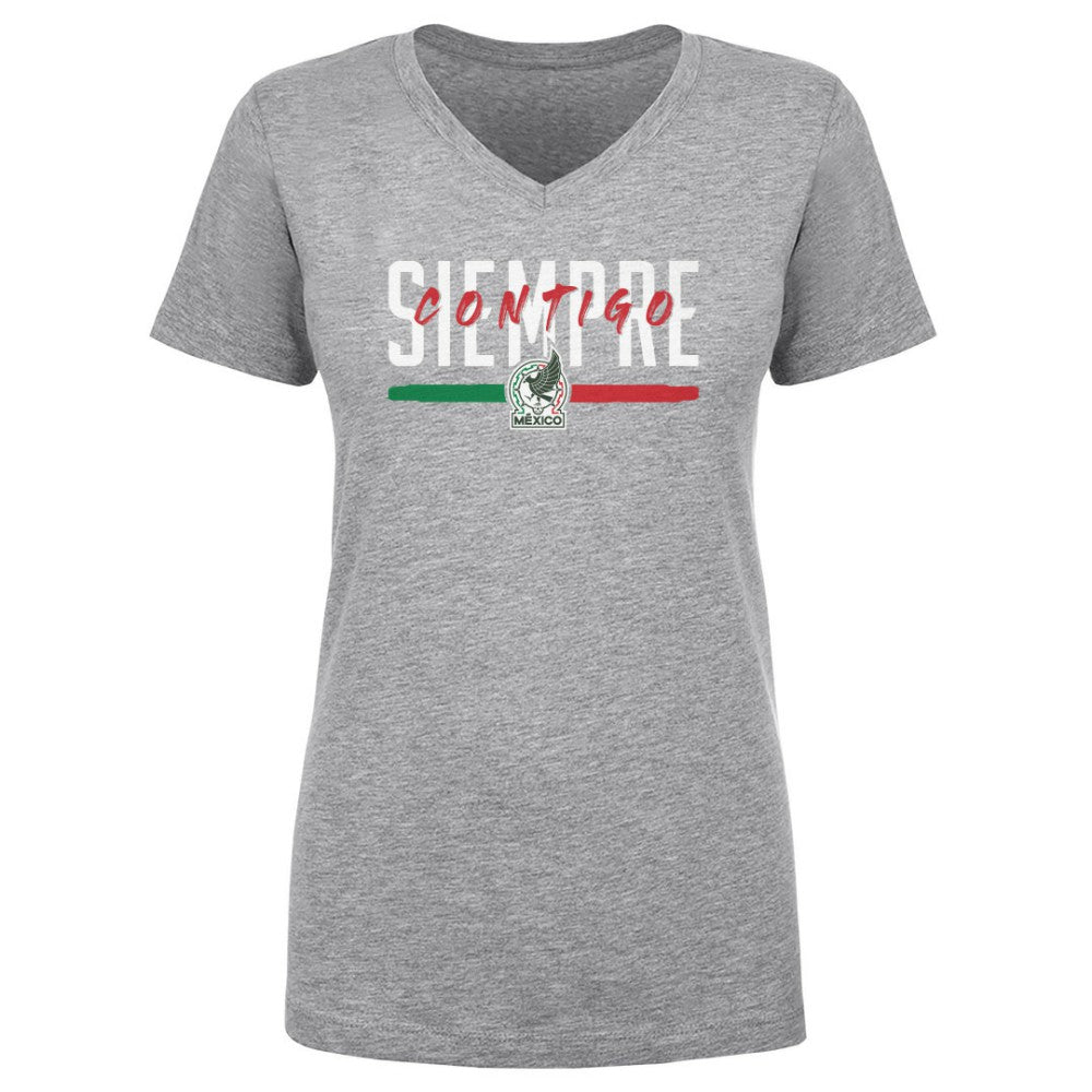 Mexico National Team 500 Level Women's Siempre Contigo V-Neck T-Shirt for sale - Heather Gray