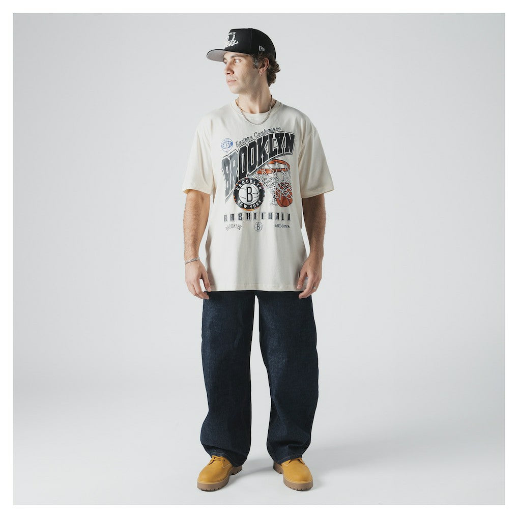 Cream Brooklyn Nets Oversized City Edition Remix Vintage T-Shirt | NBA