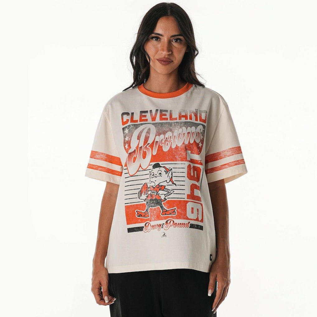 Cleveland Browns The Wild Collective Women's Vintage Drop Shoulder Oversized Boyfriend T-Shirt | NFL Discount