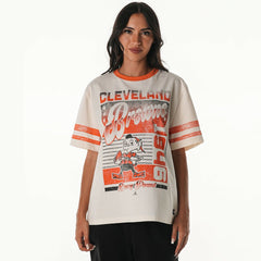 Cleveland Browns The Wild Collective Women's Vintage Drop Shoulder Oversized Boyfriend T-Shirt | NFL Discount