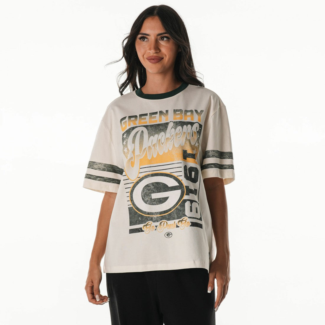 Green Bay Packers The Wild Collective Women's Vintage Drop Shoulder Oversized Boyfriend T-Shirt | NFL Online