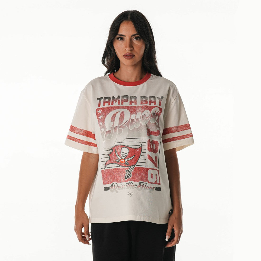 Tampa Bay Buccaneers The Wild Collective Women's Vintage Drop Shoulder Oversized Boyfriend T-Shirt | NFL Discount
