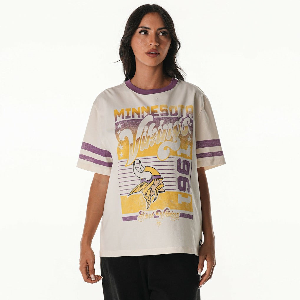 Minnesota Vikings The Wild Collective Women's Vintage Drop Shoulder Oversized Boyfriend T-Shirt | NFL Hot