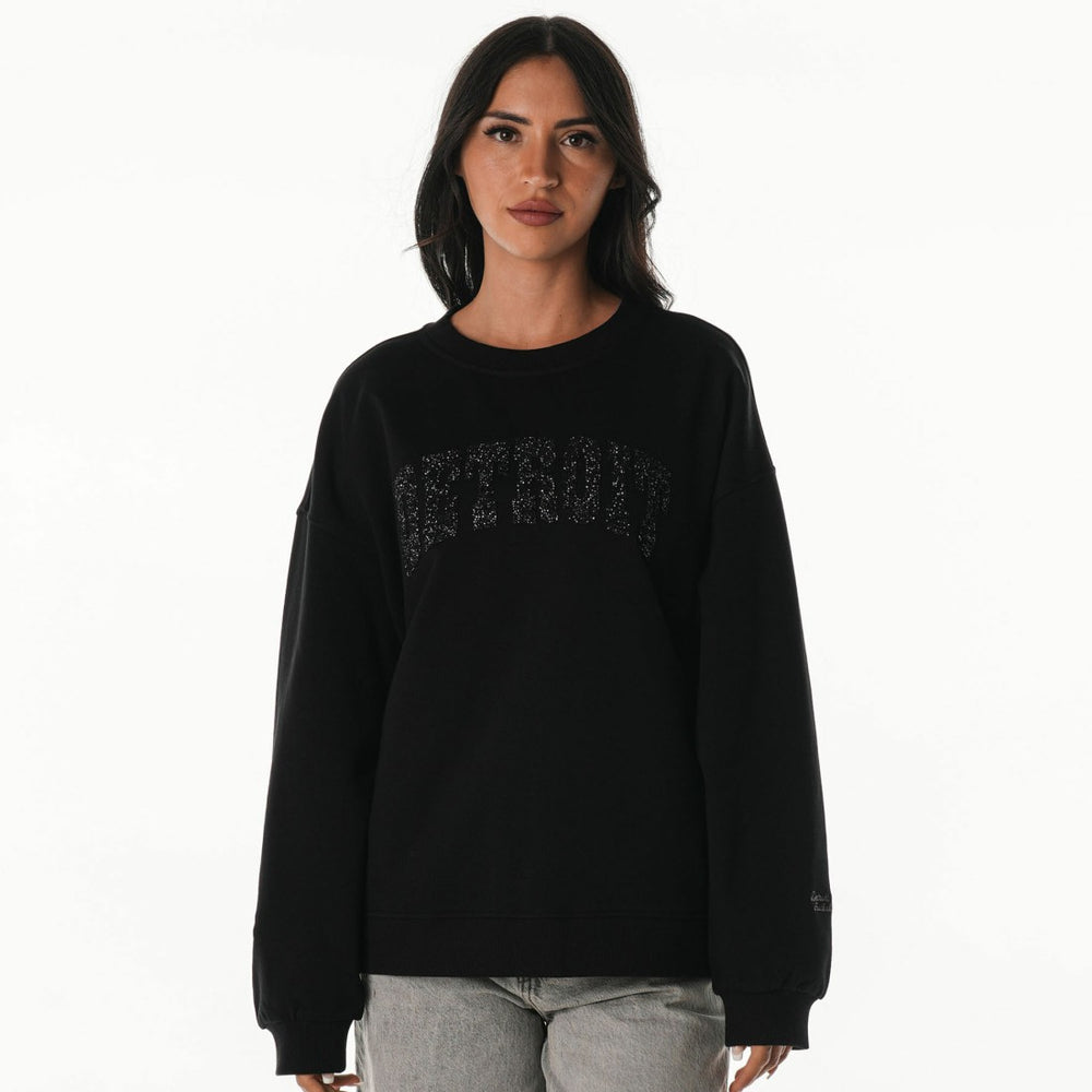 Detroit Lions The Wild Collective Women's Rock Crystal Oversized Crewneck Sweatshirt | NFL Outlet